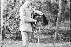 Lord Dunlo in garden with stereo camera, Feb. 20th, 1864